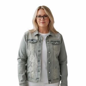 NWT LulaRoe Floral Embroidered Stonewashed Light Blue Denim Jacket 2XL